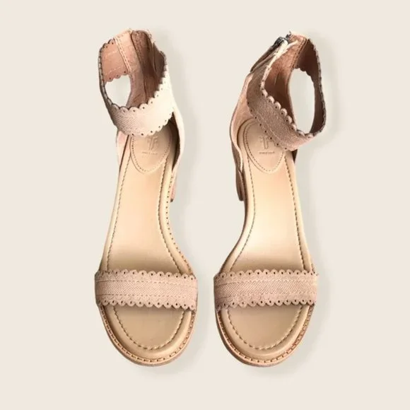 $330 Frye Blush Pink Brielle Scallop Suede Back Zip Heeled Sandal Wedding/Formal - Picture 10 of 15